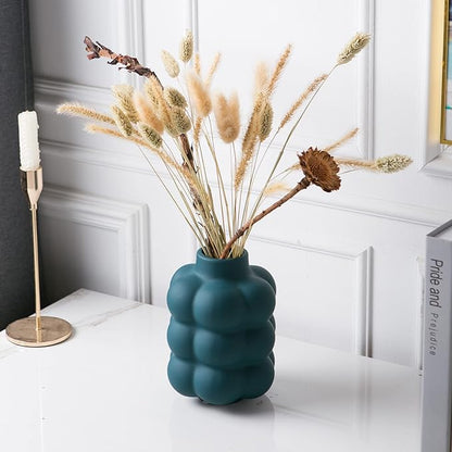 Ceramic Vase, Modern Dried Flower Vase, Blue Teal Vase with Raised Dots, Boho Home Decor for Centerpiece Wedding Dinner Table Party Living Room Office Bedroom, Housewarming Gift