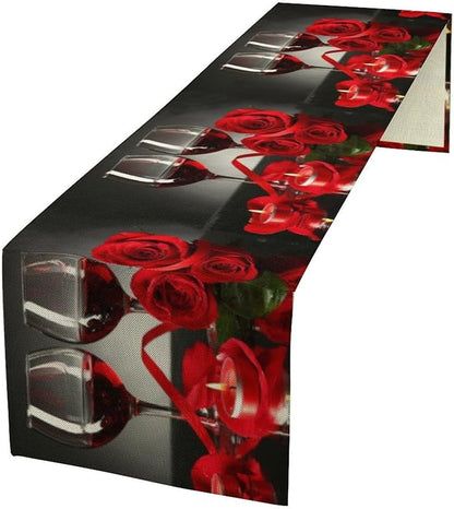 Retro Rose Red Wine Grape Print Table Runner,Table Dresser Runner, Kitchen Dining Table Runners for Indoor Outdoor Holiday Decor 13x70 Inch
