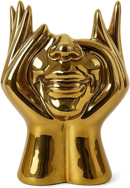 Face Vase Unique Ceramic Vase for Room,Office,Home Decor,Gold,C
