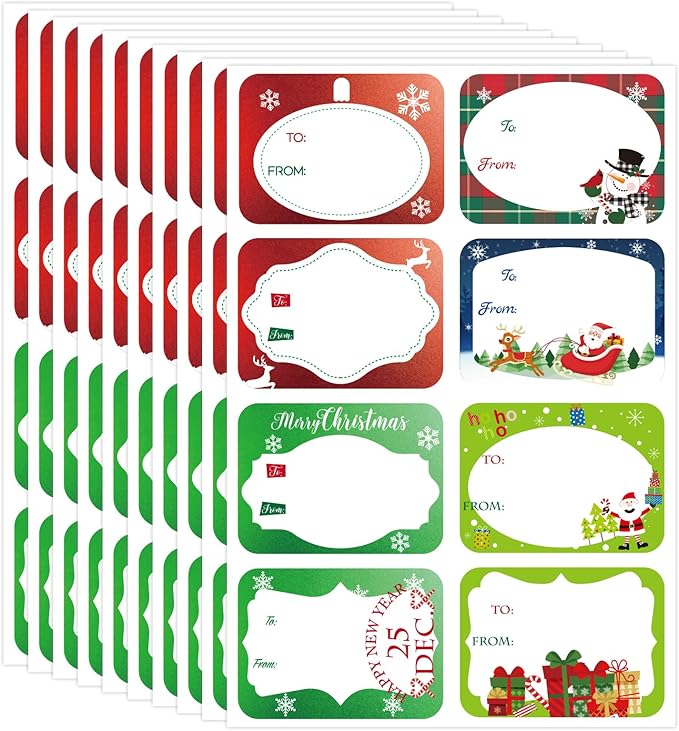 Jumbo Christmas Name Tags Stickers 120 Pack/8 Designs -Gift Tag with Reflective Metallic Foil for Christmas Presents (Snow White)