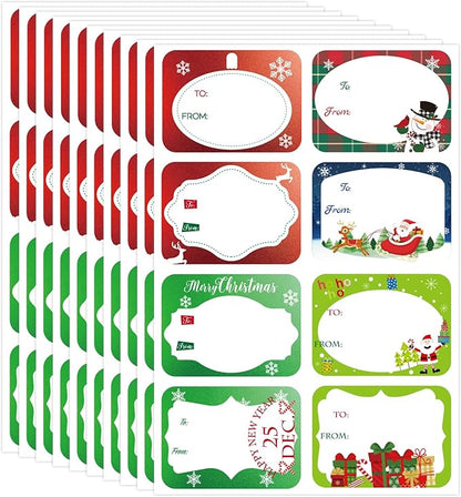 Jumbo Christmas Name Tags Stickers 120 Pack/8 Designs -Gift Tag with Reflective Metallic Foil for Christmas Presents (Snow White)