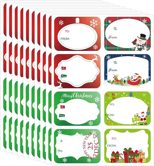 Jumbo Christmas Name Tags Stickers 120 Pack/8 Designs -Gift Tag with Reflective Metallic Foil for Christmas Presents (Snow White)