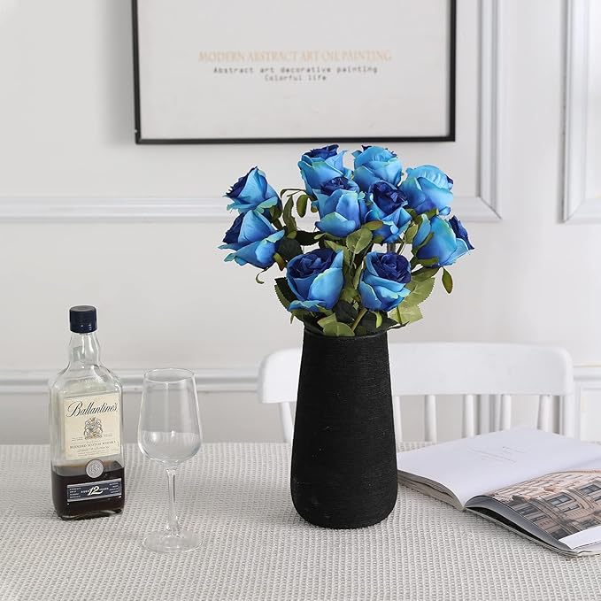 Nubry Artificial Silk Rose Flower Single Stem Lifelike Vintage Fake Rose for Wedding Bouquet Floral Arrangements Home Party Centerpiece Decoration, 10pcs (Vintage Royal Blue)