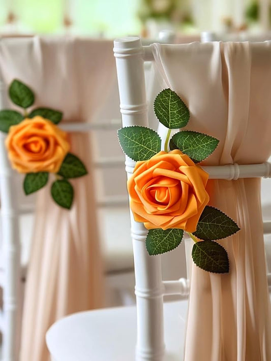 InnoGear Artificial Flowers, 50 Pcs Orange Rose Foam Fake Roses Bulk with Stems for Autumn Fall Decoration DIY Wedding Bouquets Centerpieces Bridal Shower Party Christmas Tree