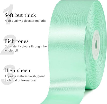 1-1/2 Inches 50 Yards Mint Green Satin Ribbon, Solid Fabric Ribbon Roll for Flower Bouquets, Gift Wrapping, Wedding, Handmade Crafts