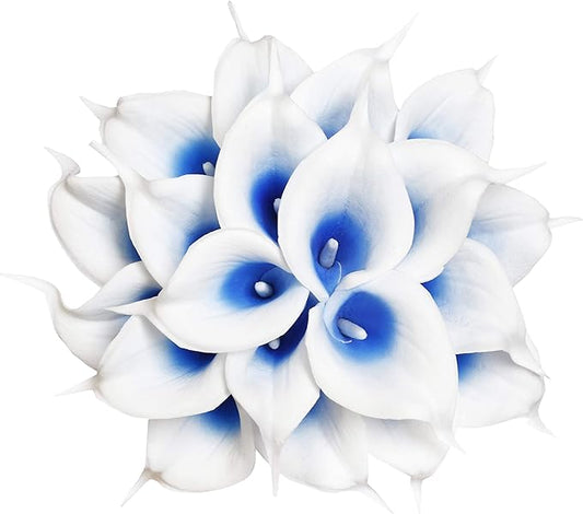DuHouse 20Pcs Artificial Calla Lily Flower Real Touch Latex Flowers for DIY Wedding Bouquet Party Home Decor (Blue White)