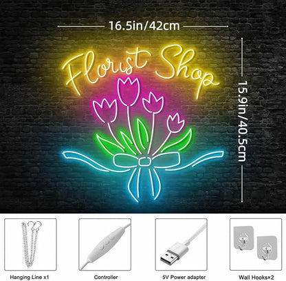 Florist Shop Neon Sign - Dimmable, Customizable Colors, Ideal Flower Neon Sign & Neon Signs for Wall Decor, Perfect for Romantic Bedrooms, Floral Studios, Flower Enthusiasts' Spaces, Great Gift for Floral & Romantic Style Lovers