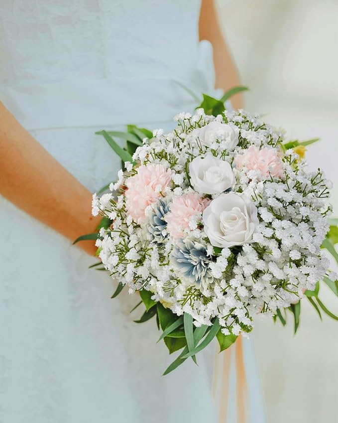 Babys Breath Artificial Flowers Bulk, 36Pcs Fake Baby Breath Flowers Artificial 11inch White Faux Gypsophila Real Touch Flowers for Wedding DIY Bouquet Arrangement Party Home Garden Decoration