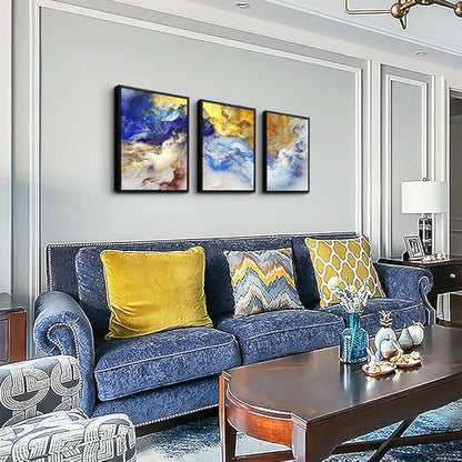 Black Framed Abstract Wall Art for Living Room and Bedroom - Set of 3 Watercolor Painting Prints - Contemporary Home Decor - Office Decorations - 12"X16"