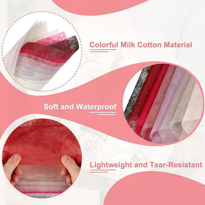 YELARXI Flower Wrapping Paper, Cotton Wrapping Flower Paper, Non-Woven Waterproof Floral Bouquet Wraps - Fitting for (Florist Supplies/Gift) 11.8 x 11.8 Inch & 114 Pack & Lotus Pink