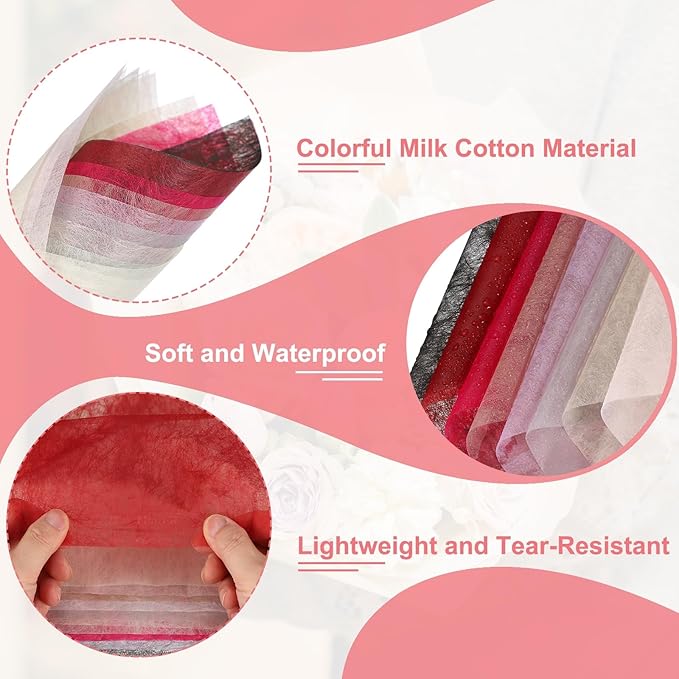YELARXI Flower Wrapping Paper, Cotton Wrapping Flower Paper, Non-Woven Waterproof Floral Bouquet Wraps - Fitting for (Florist Supplies/Gift) 11.8 x 11.8 Inch & 114 Pack & White