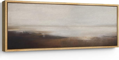 SIGNFORD Large Framed Canvas Print Wall Art Minimalist Landscape in Earth Tones Serene Abstract Horizon Illustrations Modern Art Relax/Calm Warm for Living Room, Bedroom, Office - 60"x20"