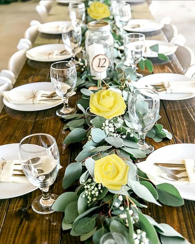 Yellow Glitter Roses 30 PCS Foam Flowers Glitter Roses with Stem Artificial Flowers for DIY Wedding Bridal Bouquet Party Centerpieces Decor(Yellow)