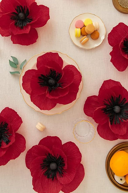 Crepe Paper Flowers Decoration for Wall, Artificial Flowers for Wedding Decor,Flower Backdrop Decor,Baby Shower,Birthday Party,Photo Backdrop,Archway Decor, Nursery Wall Decor (Red;Set/5)