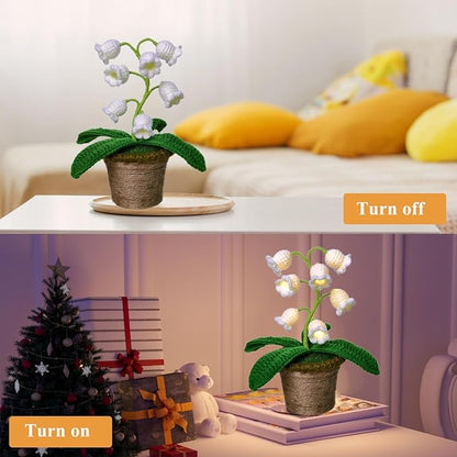 Lily of The Valley Lamp, Crochet Artificial Flower with 7 Little Night Lights, Cute Gifts for Women Wife Girlfriend Birthday Christmas Valentine Mother's Day -Medium