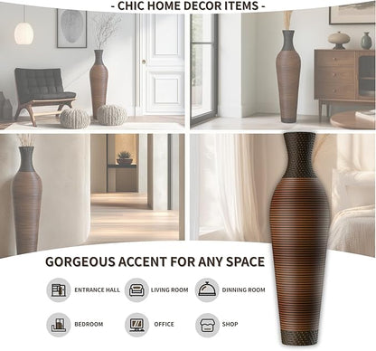 39-Inch Tall Vintage Floor Vase - Premium PVC Rattan Weave, Large Brown Standing Vase, Flower Holder for Home Decor (47 - Dark Brown)