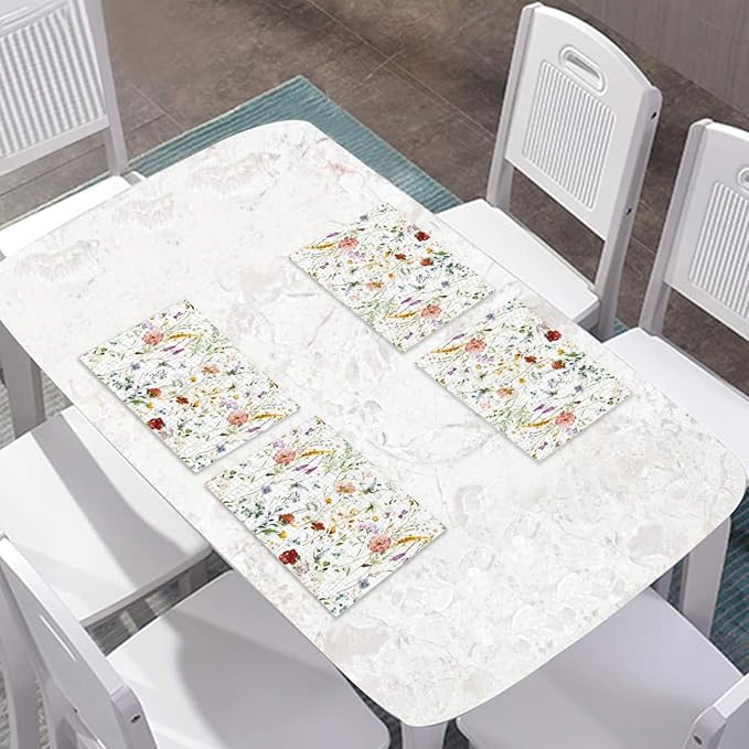Placemats Set of 4 Waterproof Oilproof Table Mats Floral Pattern Washable Wipeable Heat Resistant Easy to Clean for Indoor Outdoor Party Kitchen Dining Table Decoration 12 * 18in