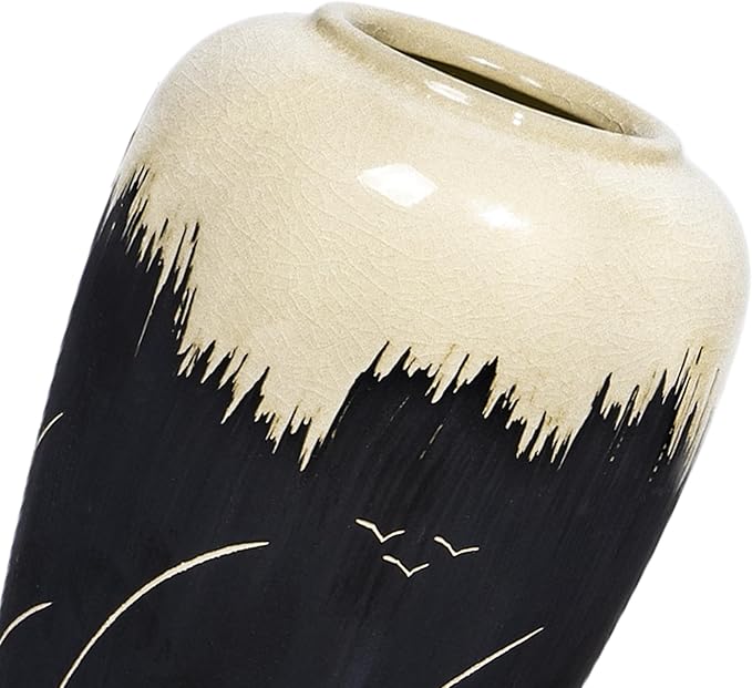 Black and White Vase, 8 Inch Modern Ceramic Vase for Pampas Grass, Farmhouse Decorative Vases for Home Decor, Centerpiece for Kitchen Table, Living Room Shelf Decor