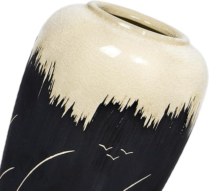 Black and White Vase, 8 Inch Modern Ceramic Vase for Pampas Grass, Farmhouse Decorative Vases for Home Decor, Centerpiece for Kitchen Table, Living Room Shelf Decor