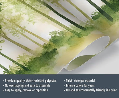 Watercolor Forest Wall Mural, Minimalist Forest Scene 3D Wall Murals, Nordic Nature Wallpaper Mural, for Living Room Bedroom Large Wallpaper Indoor Decor 59" W x39.4 H