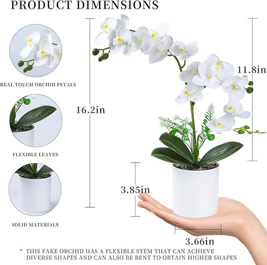 2 Pcs White Fake Orchids Orchid Orchidwith Pot Bendable Shape Washable Orchid Phalaenopsis for Decorate Office Desktop Decoration Bathroom Wedding Dining Table Office Decorations