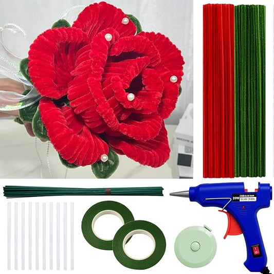 500 Pcs Pipe Cleaners for Crafts – 2 Colors Chenille Stems with Glue Guns & Tape Measure – Perfect for DIY Projects, Holiday & Room Decorations, Arts and Crafts Activities (Red, 12in x 8mm)
