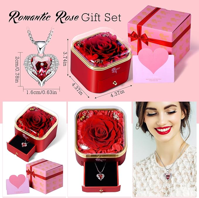 Christmas Birthday Gifts for Women,Preserved Real Rose with Necklaces, for Her,Eternal Rose Xmas Gifts for Mom Wife Girlfreind on Anniversary Valentines Birthday Wedding Gifts