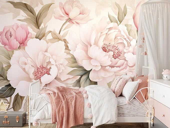 Pink Floral Wallpaper Peel and Stick Large Peony Flower Self Adhesive Wall Mural for Living Room Bedroom 157"x108"
