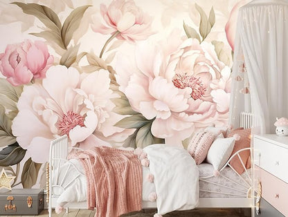 Pink Floral Wallpaper Peel and Stick Large Peony Flower Self Adhesive Wall Mural for Living Room Bedroom 157"x108"