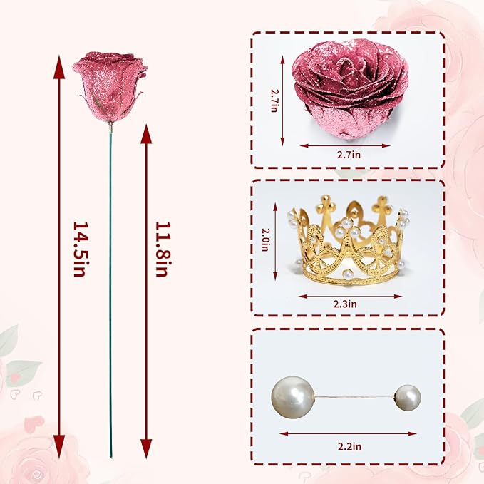 Glitter Roses Bouquet, Shiny Artificial Roses Flowers with Stems DIY Fake Glitter Flowers Bouquet for Valentine's Day, Mother's Day, Anniversary, Graduation, Birthday, Wedding, 36 Roses (Rose Gold)
