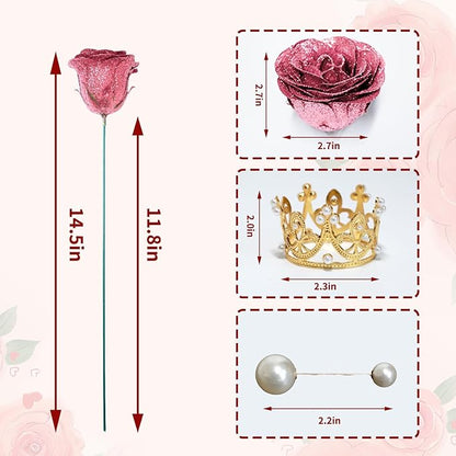 Glitter Roses Bouquet, Shiny Artificial Roses Flowers with Stems DIY Fake Glitter Flowers Bouquet for Valentine's Day, Mother's Day, Anniversary, Graduation, Birthday, Wedding, 36 Roses (Rose Gold)