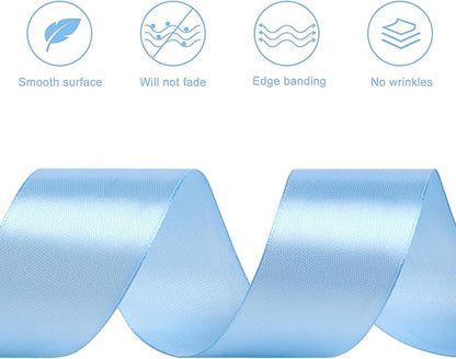 1-1/2 Inches 50 Yards Sky Blue Satin Ribbon, Solid Fabric Ribbon Roll for Flower Bouquets, Gift Wrapping, Wedding, Handmade Crafts
