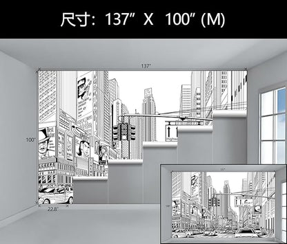 WFBHUA-Black and White City Wallpaper Peel and Stick New York Landscape Self Adhesive Wall Mural for Living Room Bathroom Bedroom 137"x100"