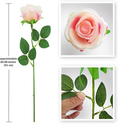 12 PCS Rose Artificial Silk Flowers, Fake Roses with Long Stems Realistic Faux Rose Flower Bouquets for Home Wedding Decoration Party-Gradient Pink
