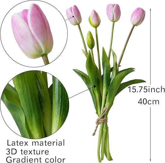 15pcs Artificial Tulips Flowers, Real Touch Latex Bouquet, Fake Tulips for Office Wedding Party Home Kitchen Garden Decoration-B Baby Pink
