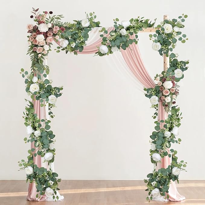 SOMYTING 2 Pack 13FT Flower Garland, Artificial Rose Vine Fake Flower Garland Silk Rose Peony Hanging Vine Faux Floral Vine for Wedding Party Arch Table Wall Backdrop Decoration (White)