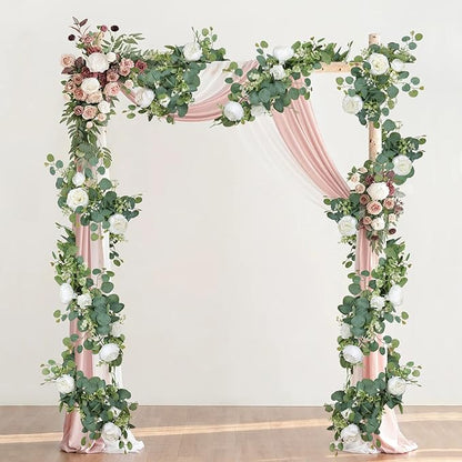 SOMYTING 2 Pack 13FT Flower Garland, Artificial Rose Vine Fake Flower Garland Silk Rose Peony Hanging Vine Faux Floral Vine for Wedding Party Arch Table Wall Backdrop Decoration (White)