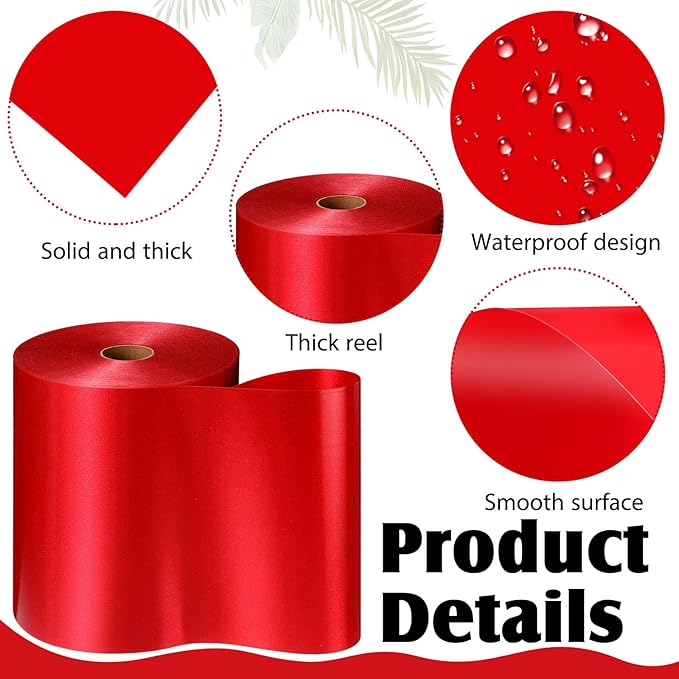 Syhood Outdoor Leaf Ribbon Floral Satin Ribbon for Crafts Aspidistra Waterproof Holiday Outdoor Decoration(8 Inch X 216 Yards,Red)