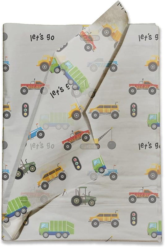 Pro Supply Global Trucks Printed Tissue Paper for Birthday Party Gift Bags or Boxes and Wrapping - Bulk Decorative Art Tissue Paper for Packaging and Gifting | 24 Sheets 20" x 30"