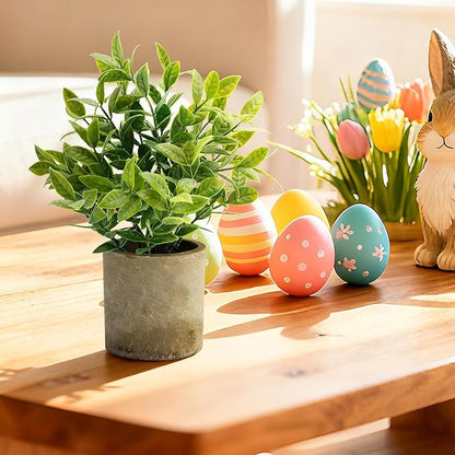 Artificial Potted Plants Faux Greenery in Cement Pots for Shelf, Bookshelf, Office or Home Decor, Small Decorative Fake Plants for Modern Indoor Display (7, XXL)
