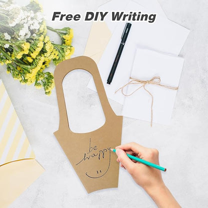 Jeqqinuz 20 PCS Flower Bags for Bouquets, Kraft Paper Gift Bags with Handle, Floral Wrapping Paper for Bouquet Packaging, Wedding Graduation Party Favors, Brown Cone Sleeves Home Decoration