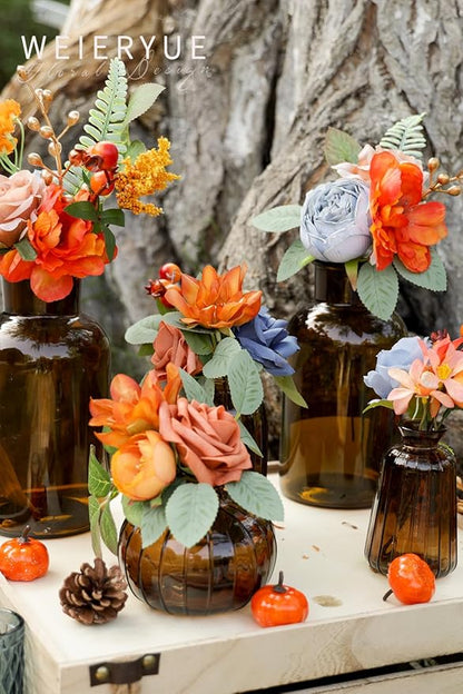 Artificial Flower Box Set Silk Fake Flowers DIY Center Cake Decoration Wedding Bouquet Corsage Home Decor Outdoor Decor Gift (Passionate Burnt Orange)