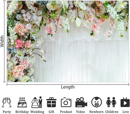 Leowefowa White Flower Wall Backdrop for Wedding Decor Romantic Pink Roses Floral Wall Photography Background for Wedding Birthday Party Banner Decorations Backdrop Photo Booth Props 12x6ft Vinyl