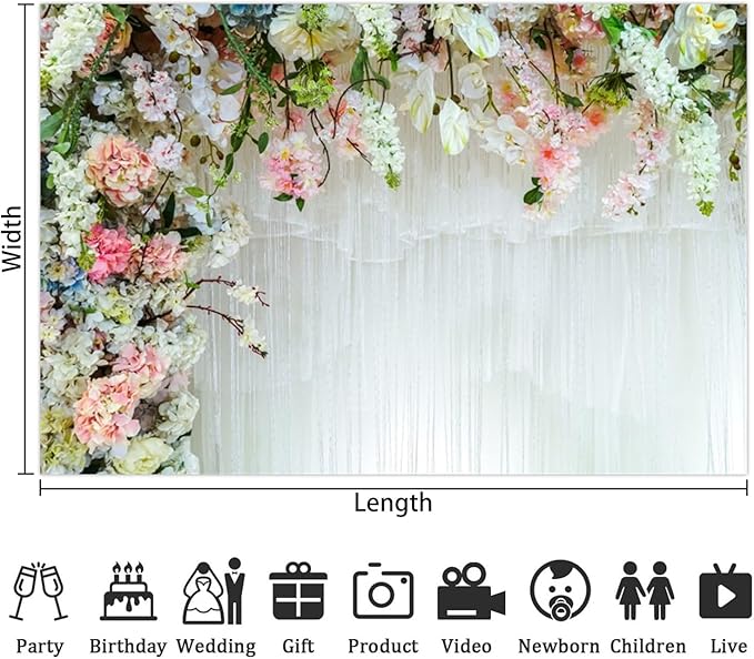 Leowefowa White Flower Wall Backdrop for Wedding Decor Romantic Pink Roses Floral Wall Photography Background for Wedding Birthday Party Banner Decorations Backdrop Photo Booth Props 6x4ft Vinyl