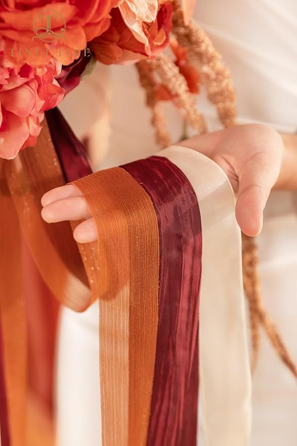 TINGE TIME 13 inch Maple Red Wedding Bouquets for Bride, Bridal Bouquet for Bride, Artificial Silk Rose for Graduation Bouquet, Fake Flowers for Fall Wedding Ceremony and Anniversary