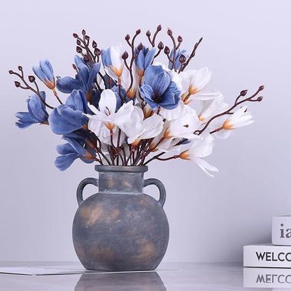 5.9in Rustic Ceramic Farmhouse Flower Small Vase, Black Terracotta Pottery Decorative Vases Distressed, Round Vases with Handles for Home Wabi Sabi Coffee Table Entryway Decor or Kitchen Utensils