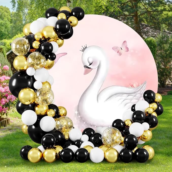 AOFOTO Swan Round Backdrop Pink Floral Butterfly Print Photography Background for Baby Shower Women Newborn Girls Birthday Party Banner Home Wall Decor Photo Studio Booth Props 6x6ft