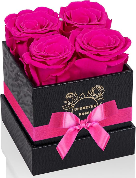 4-Piece Preserved Roses in a Box, Preserved Flowers, Roses Gift for Her, Hot Pink