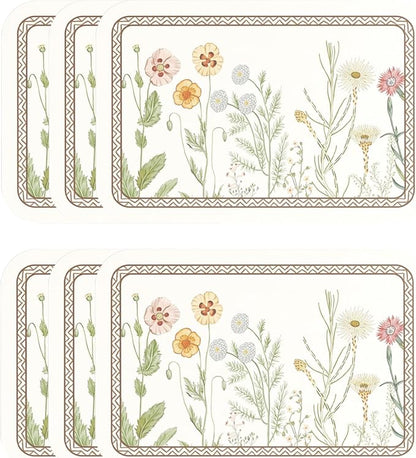 ISAENNE Designer Cottage Rectangular Placemats Set of 6,Flower Pattern PVC Placemat, Waterproof and Heat-Resistant Pastoral Style,Decoration for Kitchen,Dinning,Parties, Holiday,12"*17"