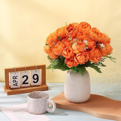 8 Pack Orange Peonies Artificial Flowers, Fall Fake Silk Hydrangea Bouquet for Bridal Wedding Home Table Decor Reusable Dining Opening Ceremony Birthday Arrangement Faux Floral